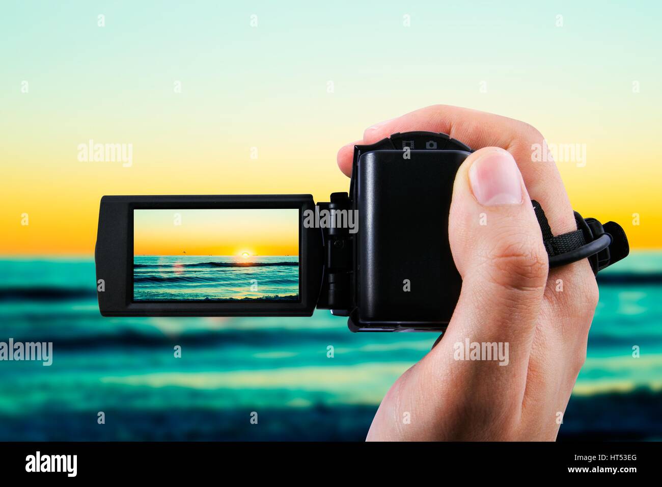 Video-Kamera oder Camcorder-Aufnahme-Sonnenuntergang Stockfoto
