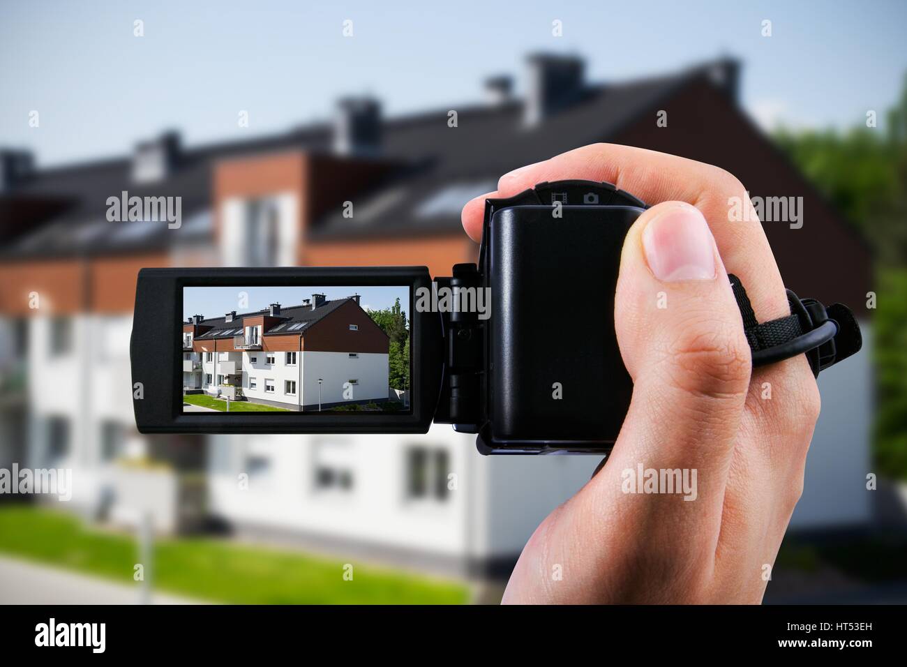 Video-Kamera oder Camcorder Aufnahme neues Haus Stockfoto