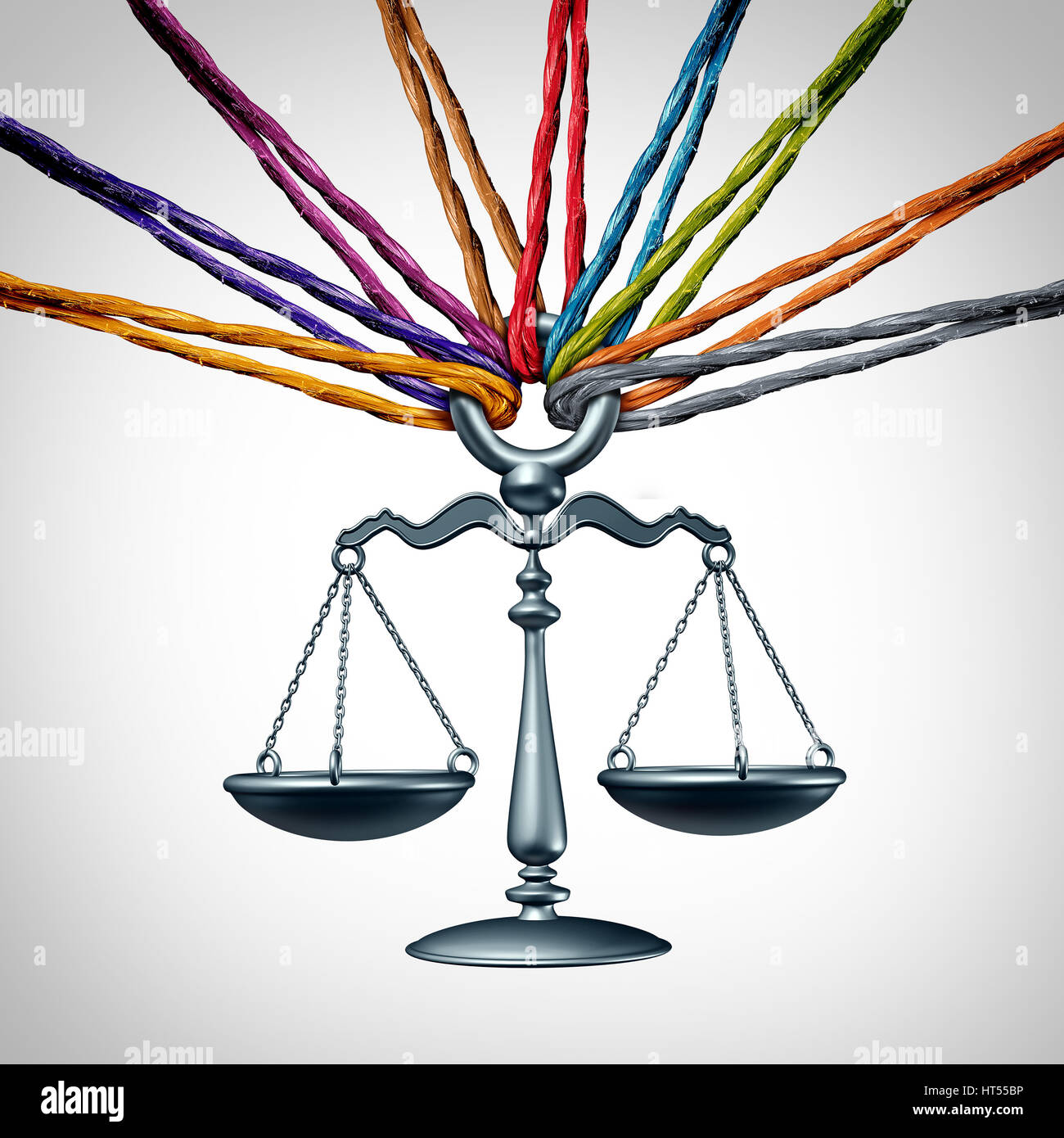 Gemeinschaft Gesetz oder Sammelklage Klage und Rechtshilfe-Konzept als eine Gruppe von vielfältigen Seile Vertretung sozialen Gerechtigkeit und Zusammenarbeit. Stockfoto