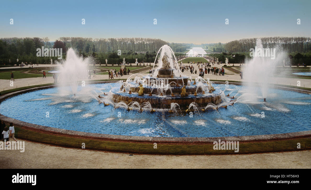 Latona-Brunnen, Versailles, Paris. Der Brunnen wurde von liebevoll André le Nôtre, bis zum Jahr 2012 sind die Gärten von Versailles UNESCO-Welterbe. Stockfoto