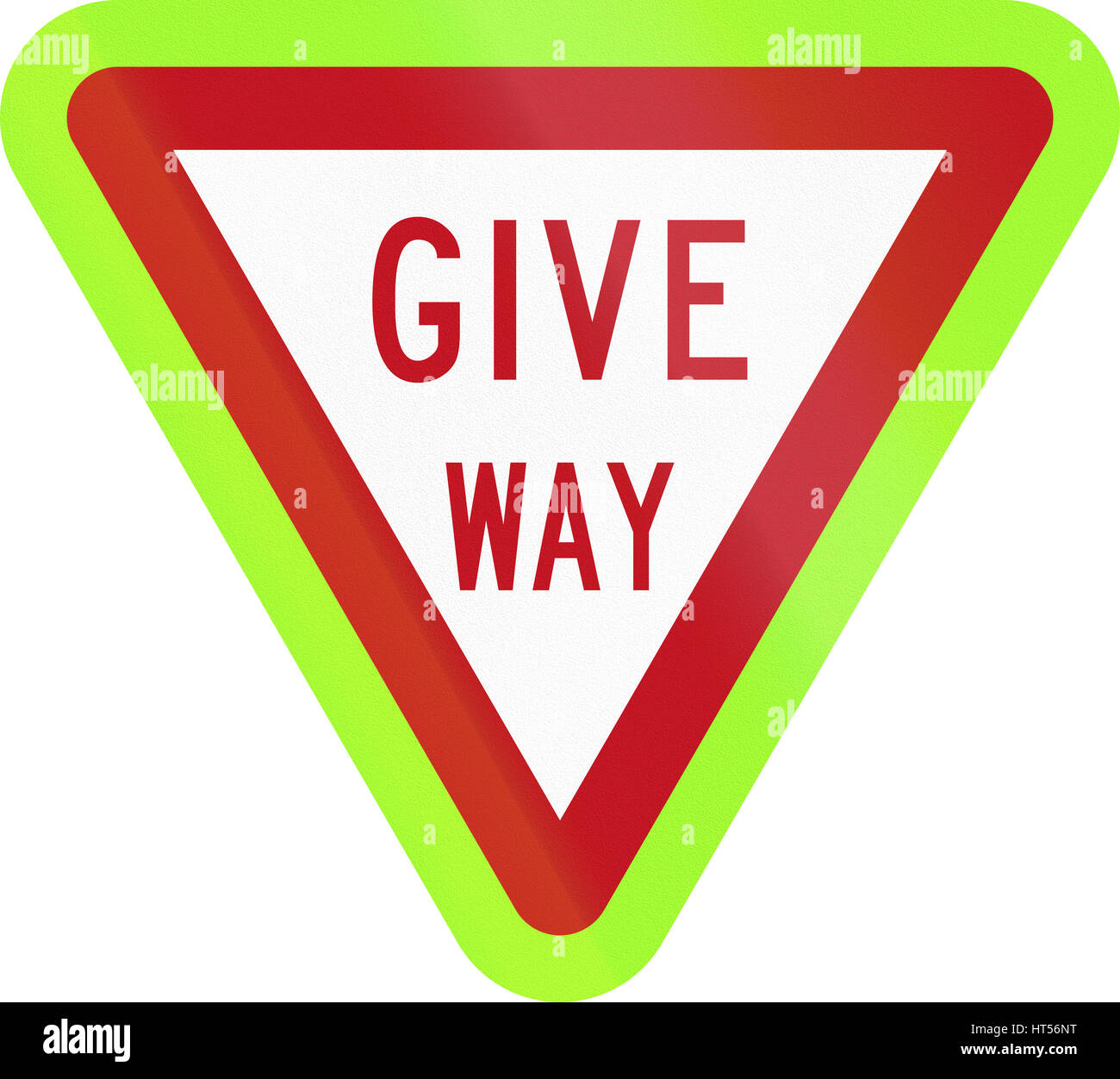 Neuseeland Zeichen - Vorfahrt, fluoreszierende Straßenversion. Stockfoto