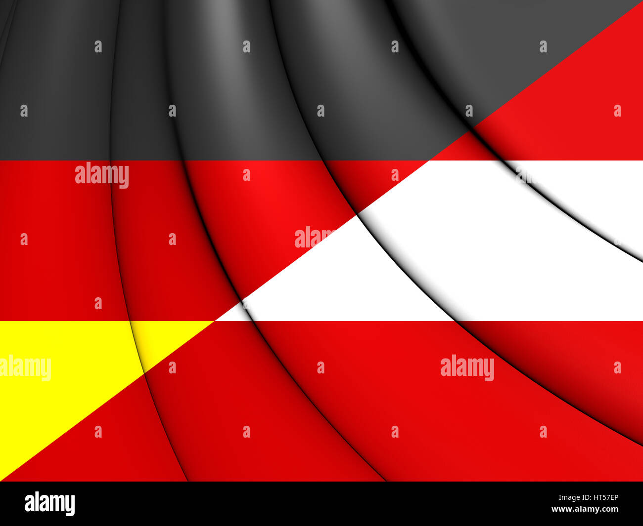 Kombinierte Flagge von Österreich und Deutschland. 3D Illustration. Stockfoto