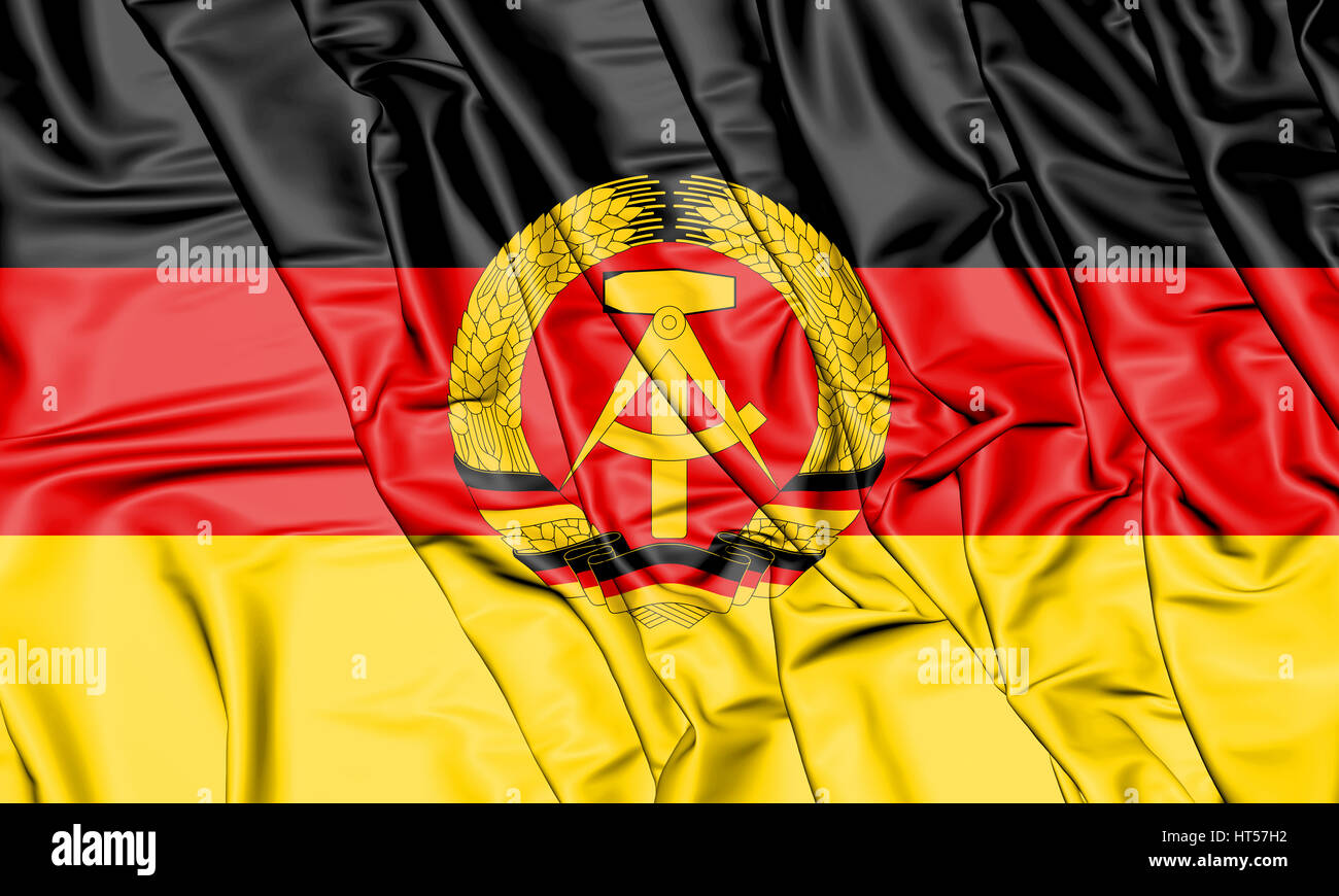 3D Flagge der Deutschen Demokratischen Republik. 3D Illustration. Stockfoto