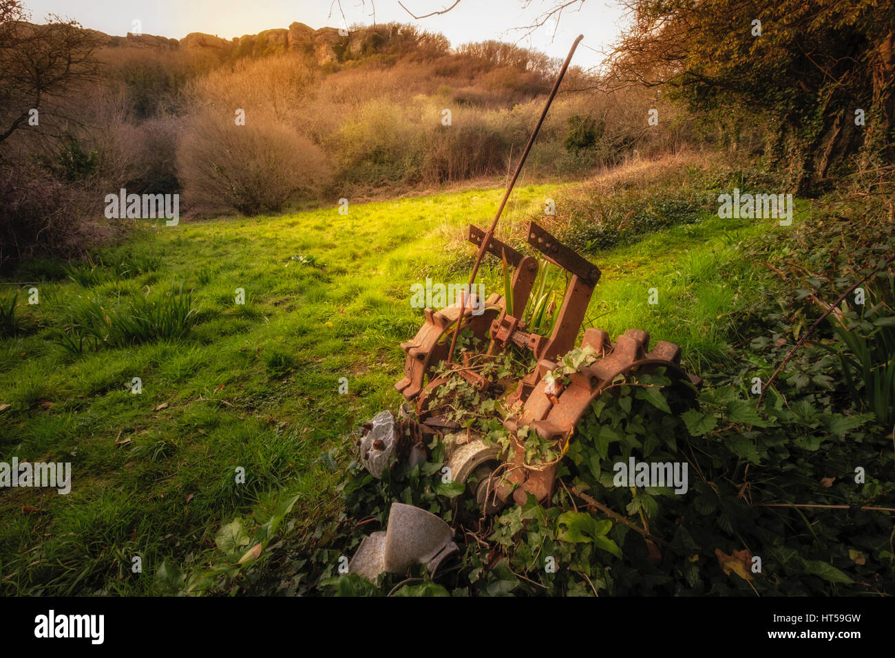 Rosten von landwirtschaftlichen Maschinen Weston Plats Website des verlassenen Gärten in der Nähe von Branscombe Devon Stockfoto