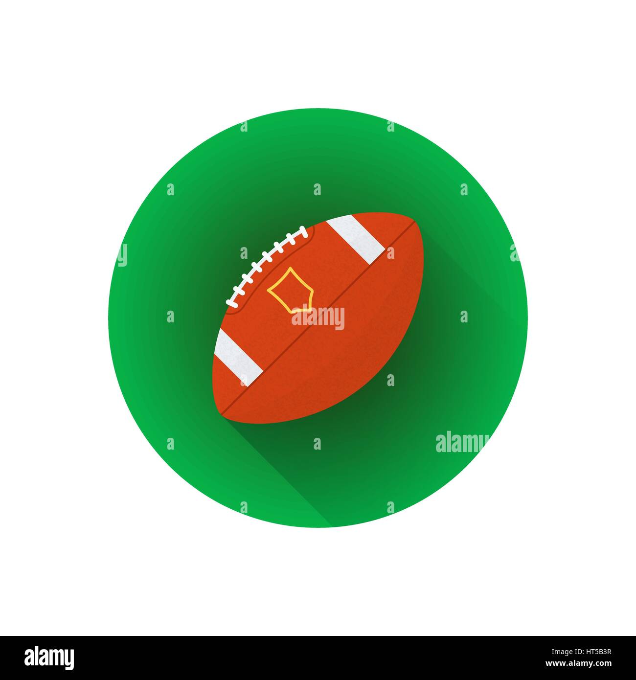 Vektor bunte flache Bauweise US-amerikanischer american-Football Profi Kugel isolierte Abbildung grüne Hintergrund Kreissymbol mit langen Schatten Stock Vektor