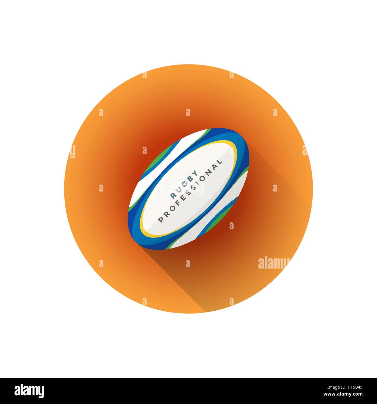 Vektor bunte flache Design professionelle Rugby-Ball isolierte Abbildung braunen Hintergrund Kreissymbol mit langen Schatten Stock Vektor