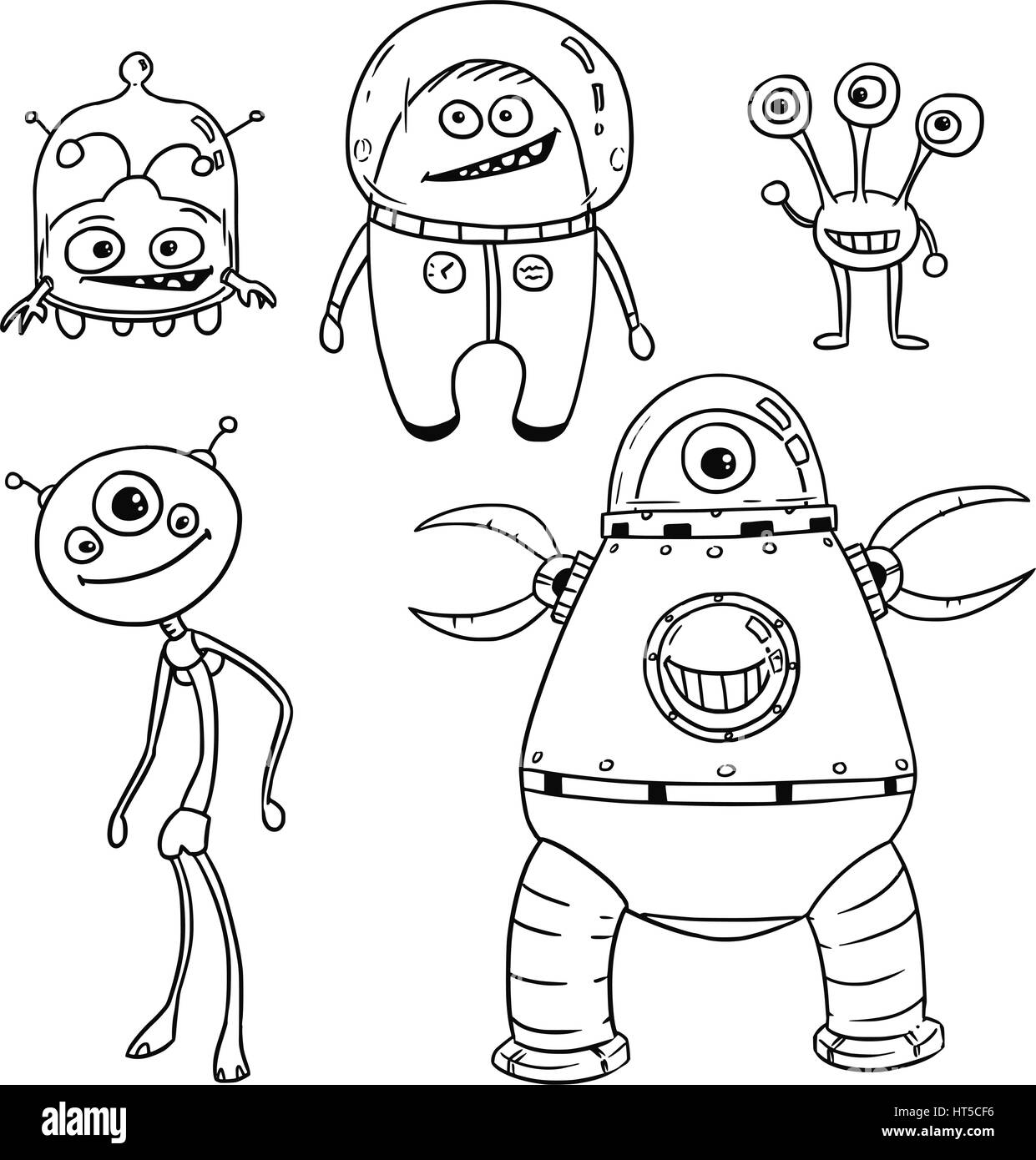 Vektor-Cartoon Set 01 der freundliche Außerirdische Astronauten Stock Vektor