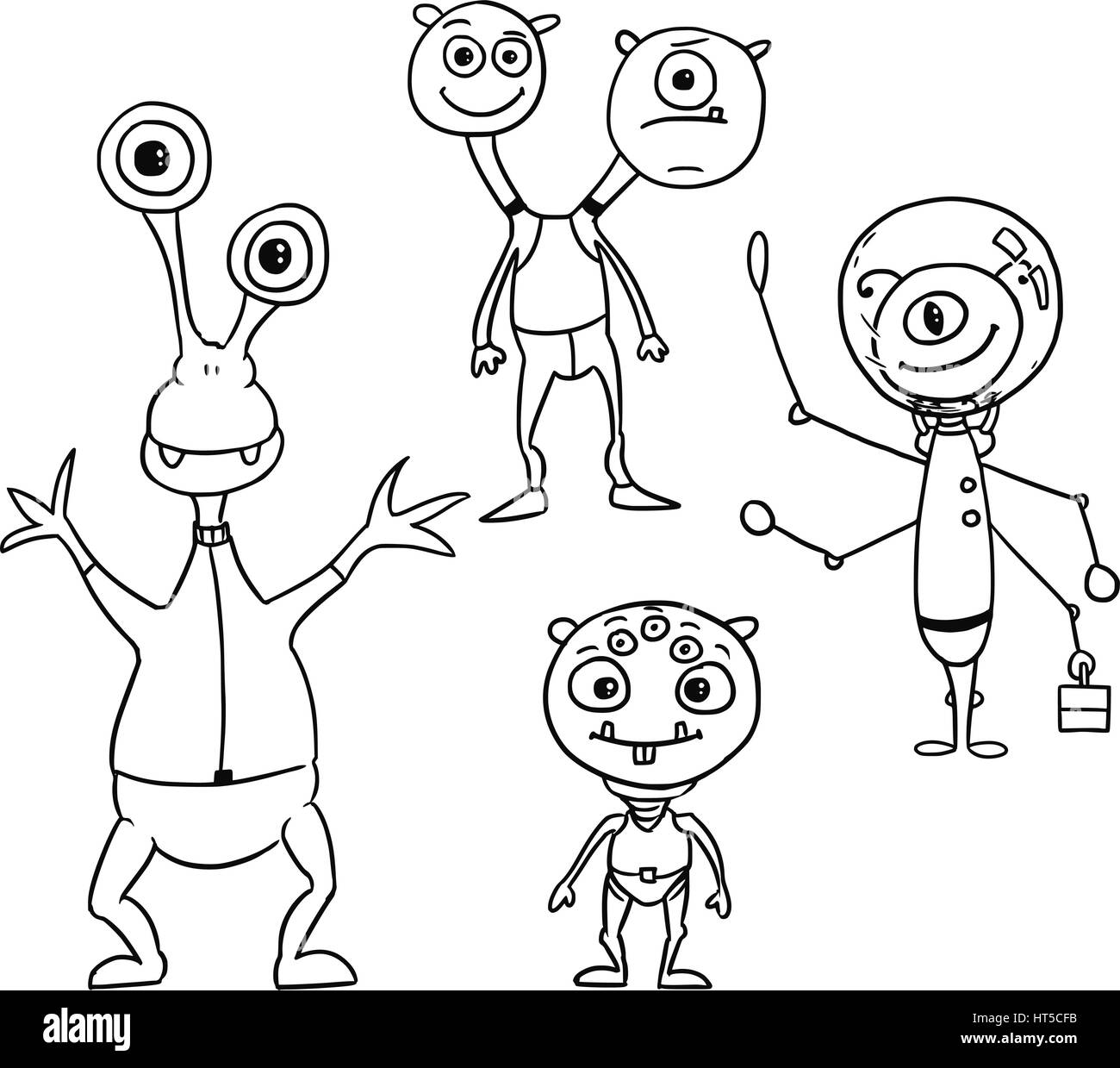 Vektor-Cartoon Set 04 der freundliche Außerirdische Astronauten Stock Vektor