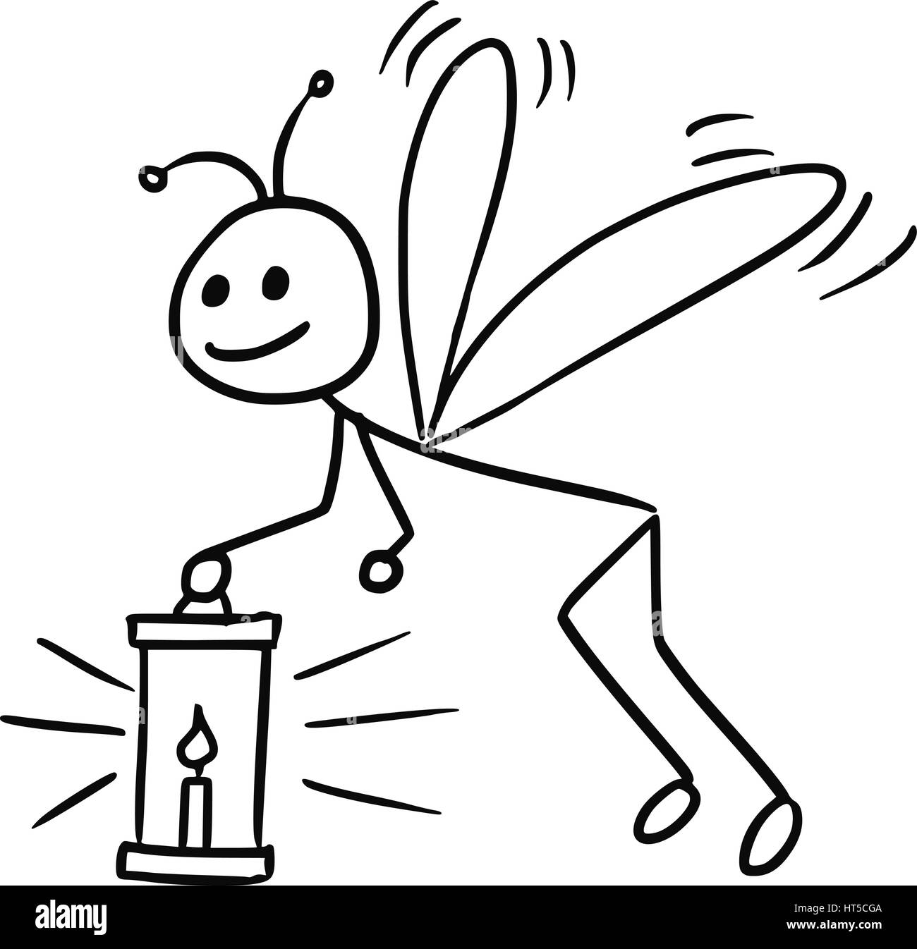 Cartoon-Vektor doodle Stickman Glühwürmchen fliegen mit einer Laterne Stock Vektor