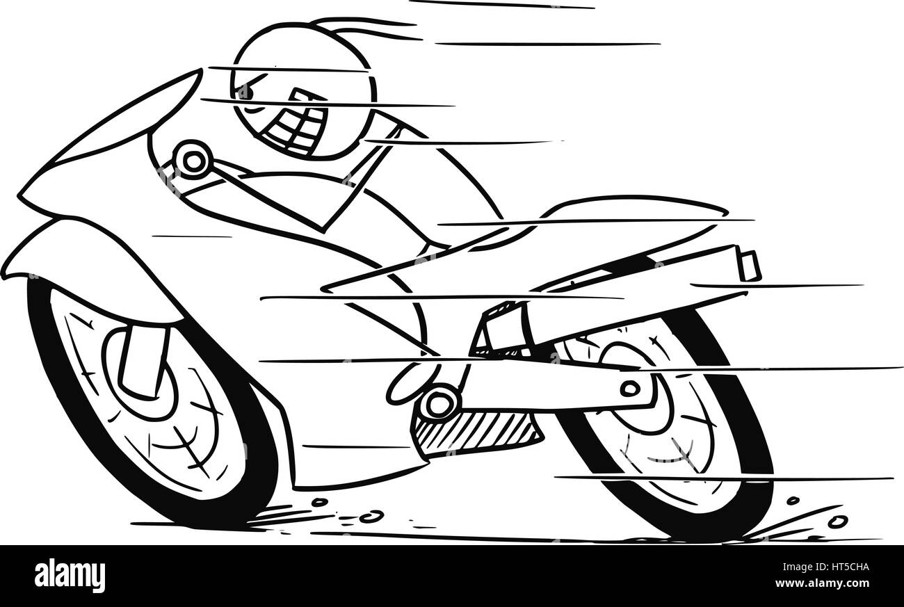 Cartoon-Vektor doodle verrückte Stickman Mann mit leistungsstarken Motorrad schnell Stock Vektor