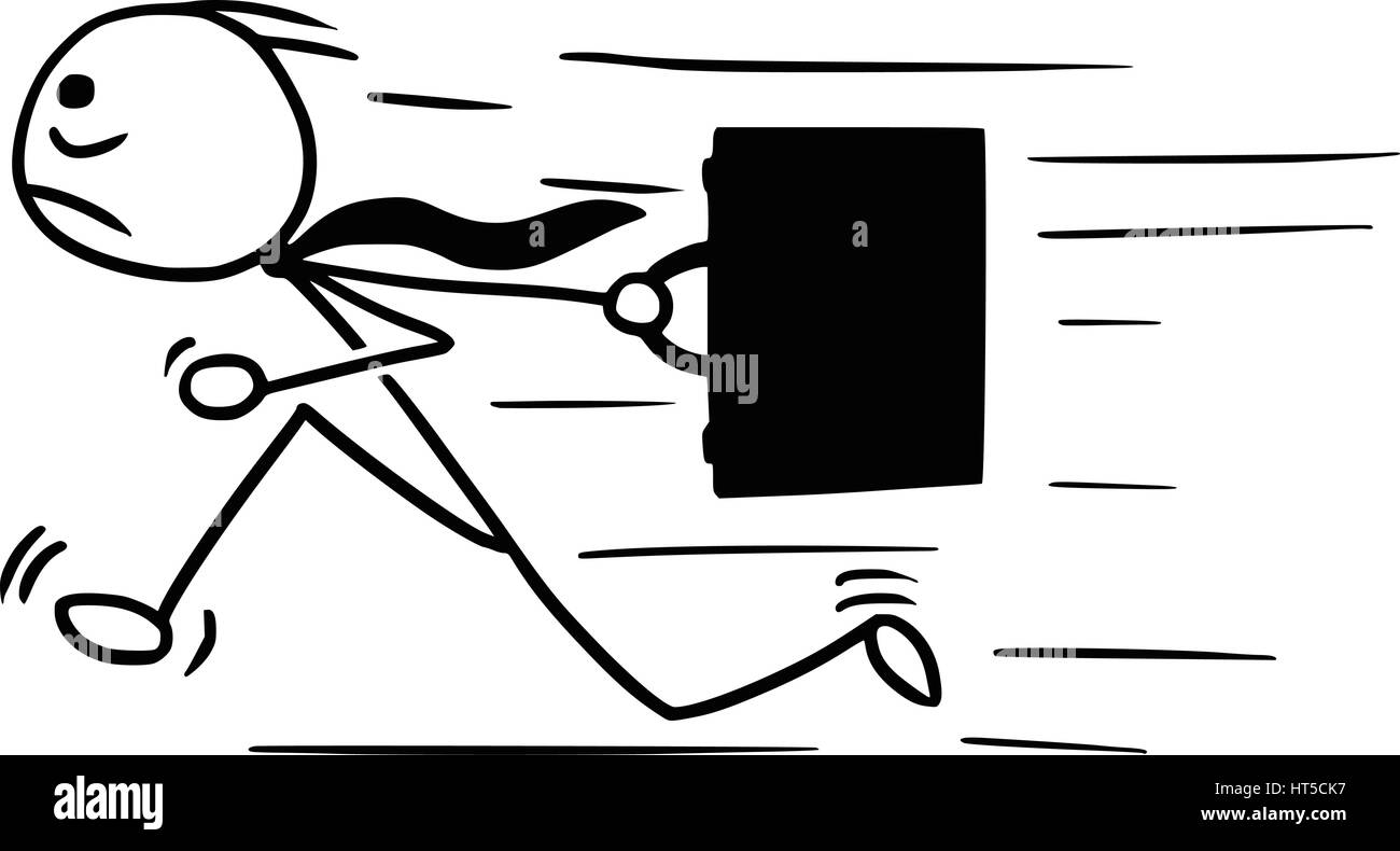 Cartoon-Vektor doodle Stickman spät dran mit dem Aktenkoffer, vielleicht für Arbeit Stock Vektor