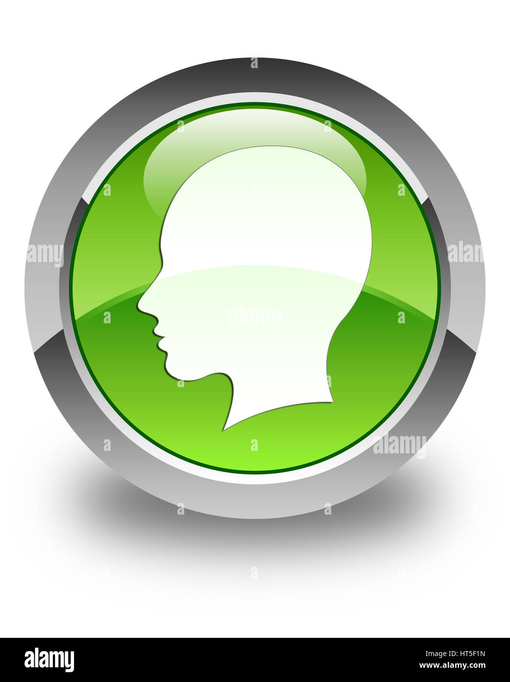 Kopf weibliches Gesichtssymbol isoliert auf abstrakte Darstellung glänzend grünen runden Knopf Stockfoto