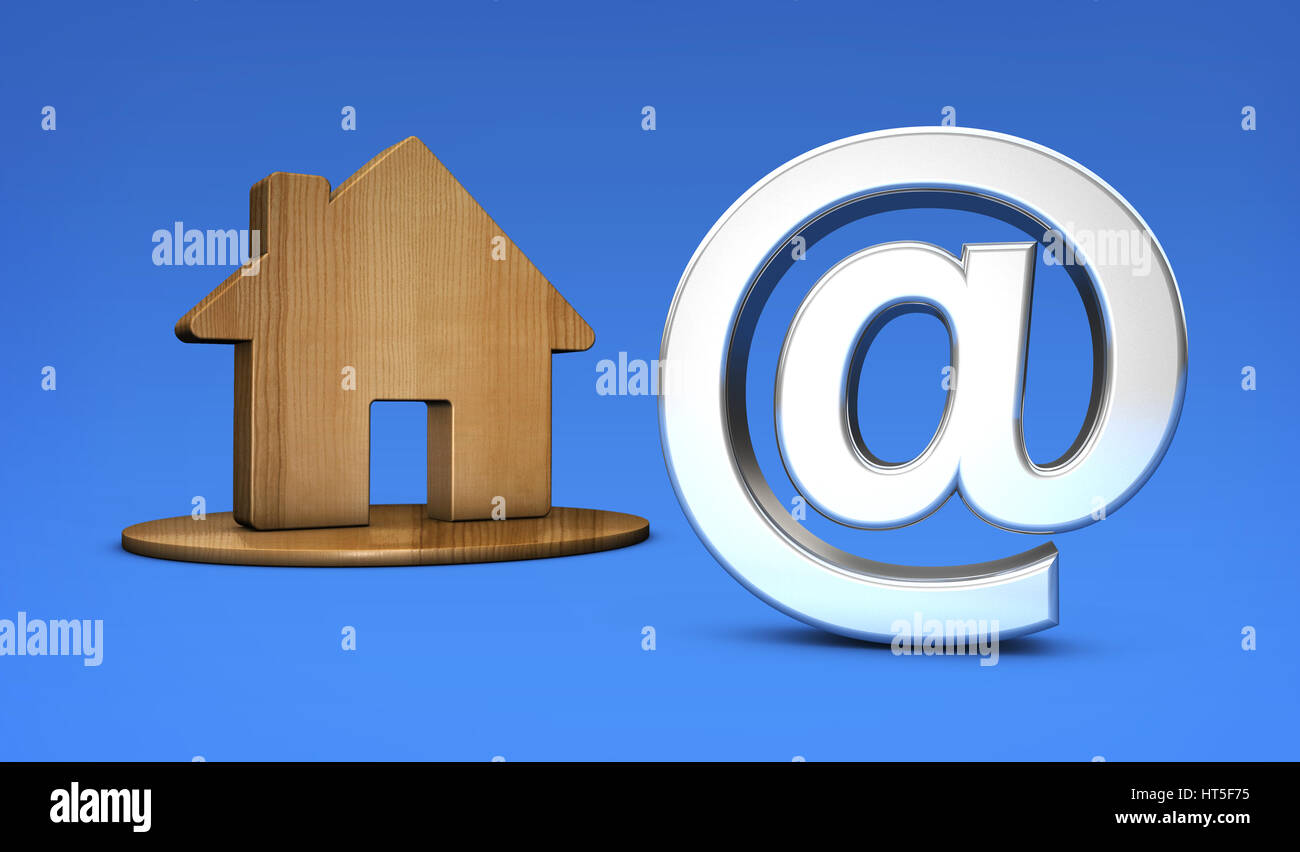 Haus-Symbol und auf Symbol Online-Immobilien Agentur Konzept 3D Illustration. Stockfoto