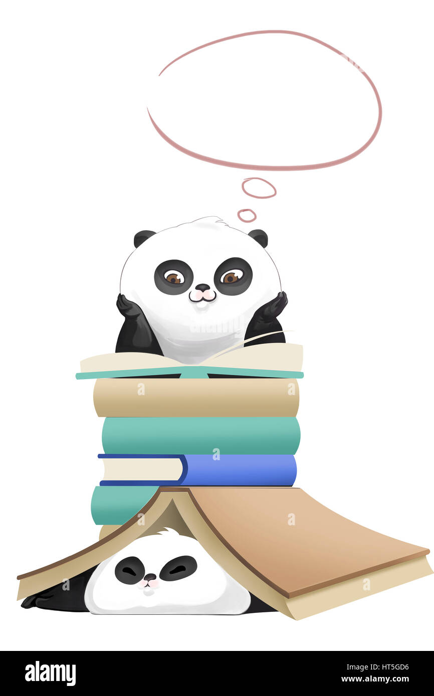 Niedliche Pandas und Bücher Stockfoto