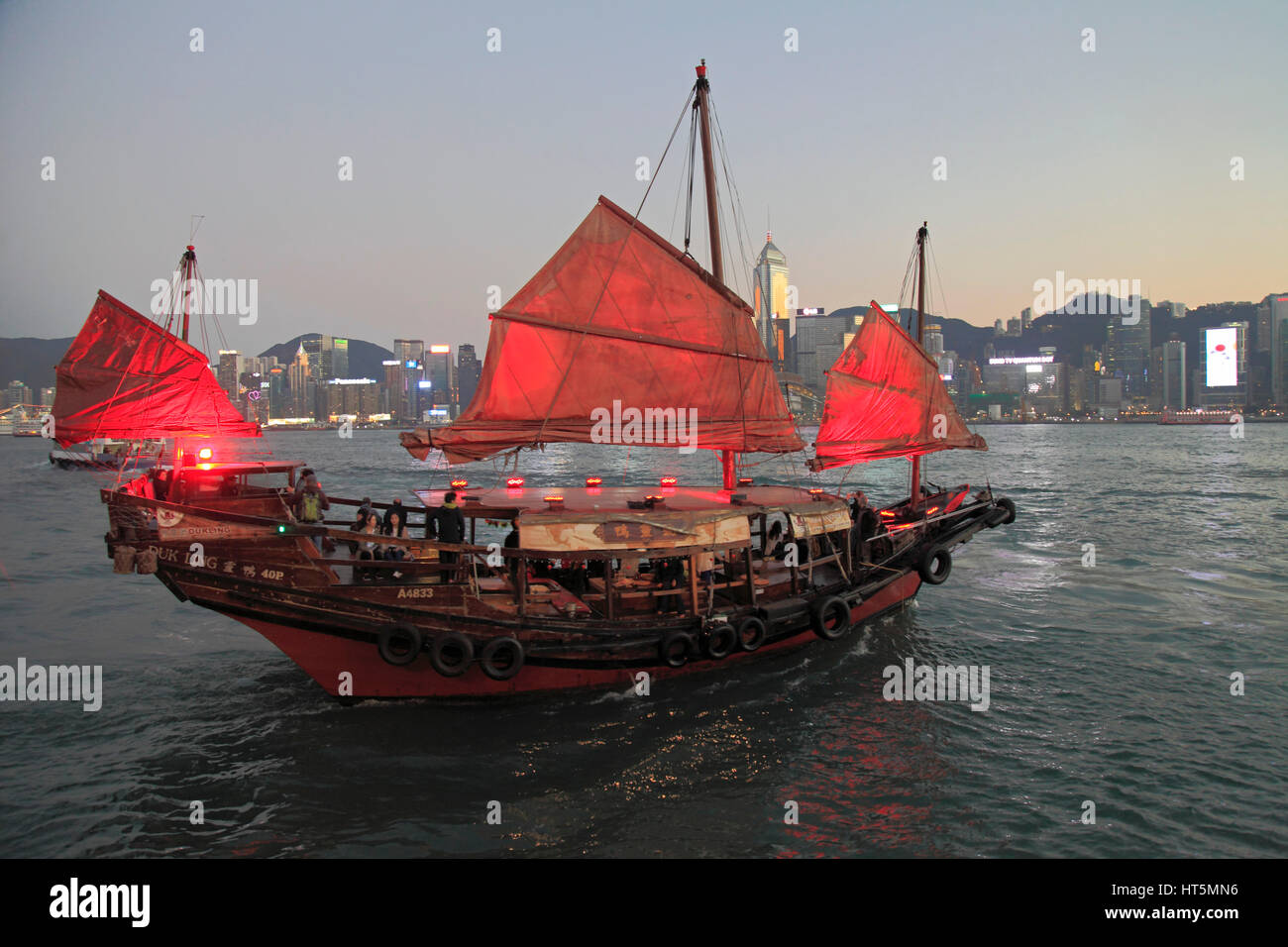 China, Hong Kong, Hafen, Traditionssegler, Junk-e- Stockfoto