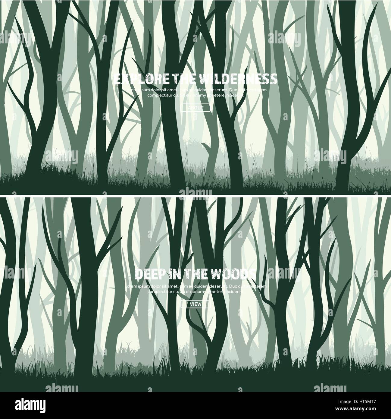 Bäume gesetzt. Wilde Wald, Natur Hintergrund. Wood.Vector Abbildung. Banner. Dunkel grünen Baum. Landscape.Grass,meadow. Stock Vektor
