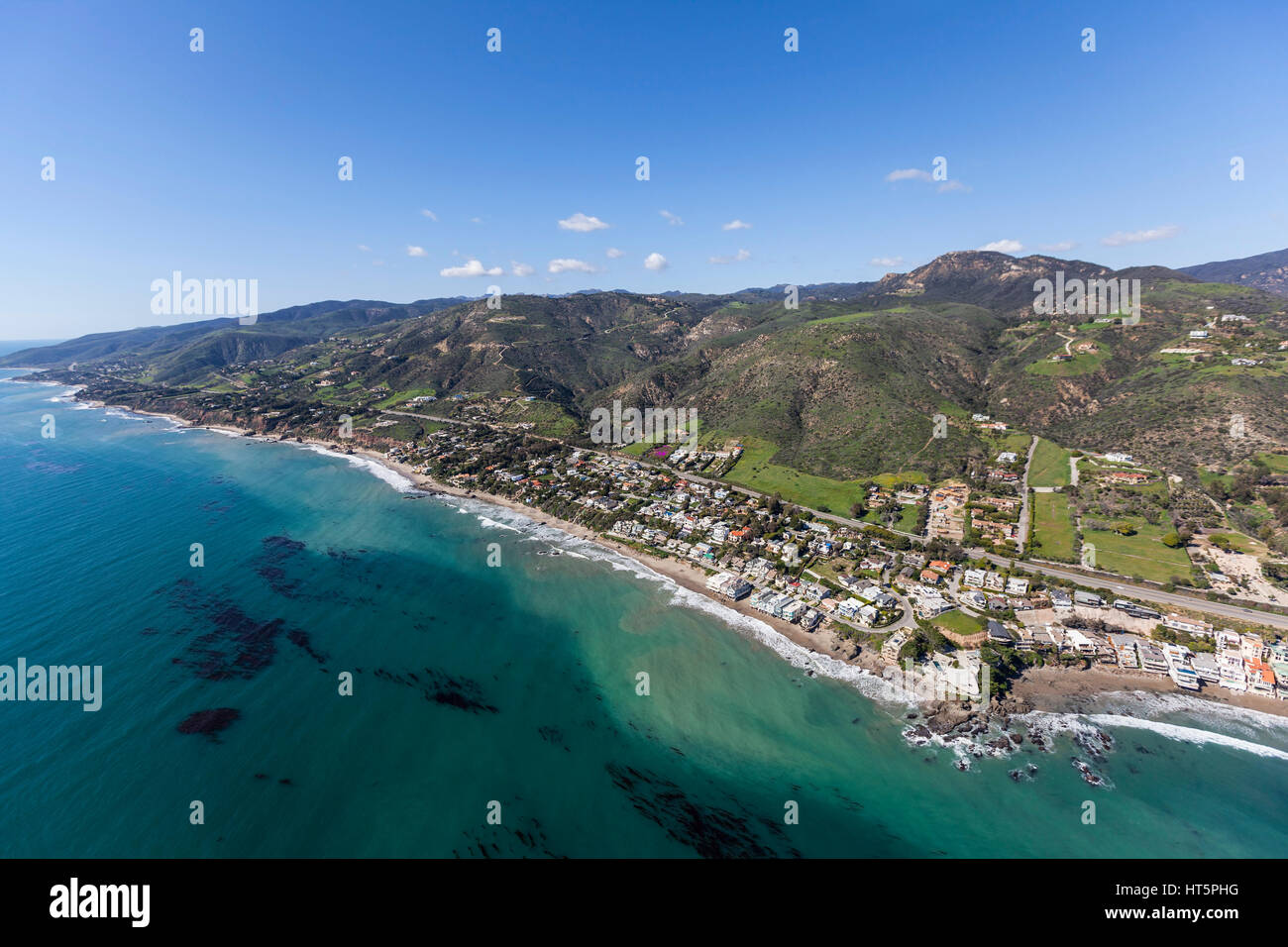 Luftaufnahme von Lechuza Beach in Malibu, Kalifornien. Stockfoto