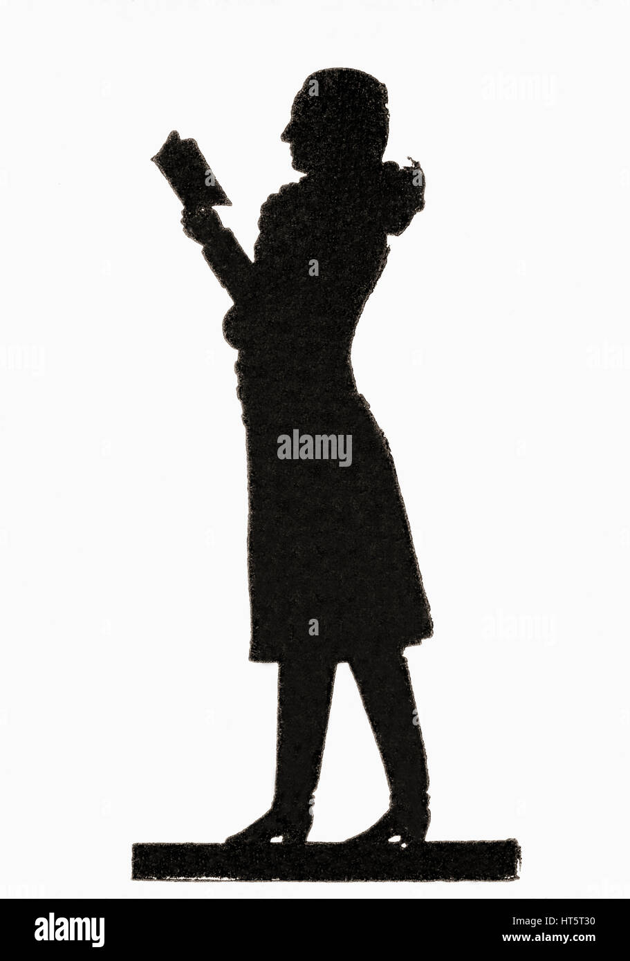 Ein Papier-Silhouette von Goethe.  Johann Wolfgang von Goethe, 1749-1832.  Deutscher Schriftsteller und Staatsmann.  Schneiden-Porträts, populär in der Regel im Profil, aus schwarzem Karton in der Mitte des 18. Jahrhunderts eine günstige, aber effektive Alternative zu Portrait-Miniatur.  Aus Meyers Lexikon veröffentlicht 1927. Stockfoto