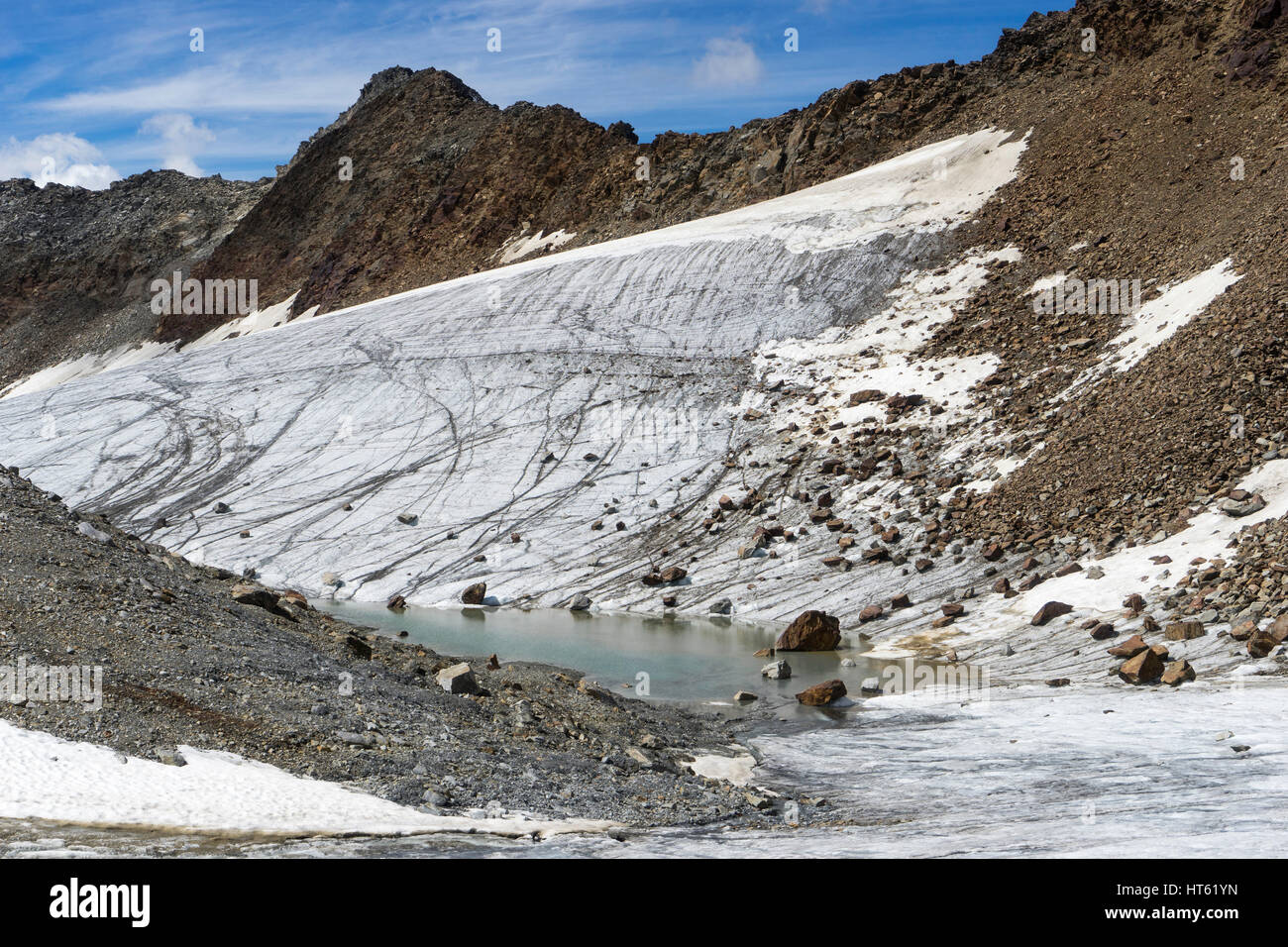 Schmelzen Sie Wassersee am Ramolferner, Österreich Stockfoto