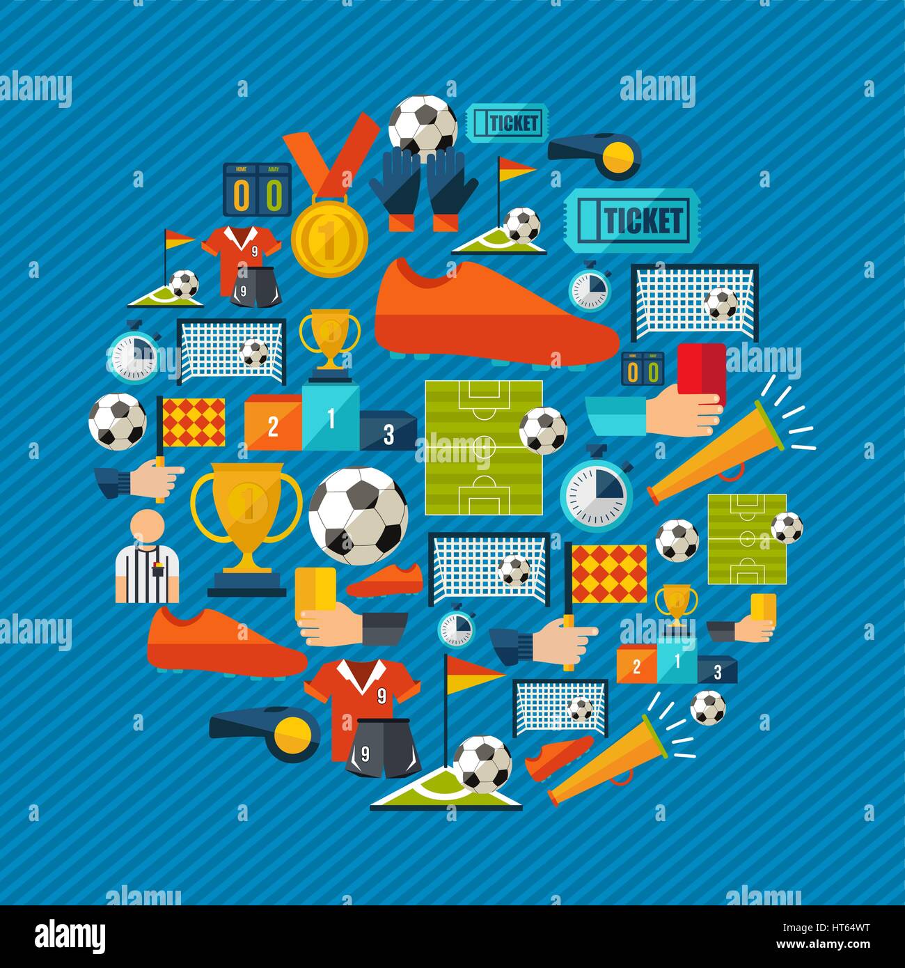 Fußball-Kultur-Icon-Set. Sport-Elemente für Football-Spiel, Ball, Schuhe, Champion Cup und mehr enthält. EPS10 Vektor. Stock Vektor