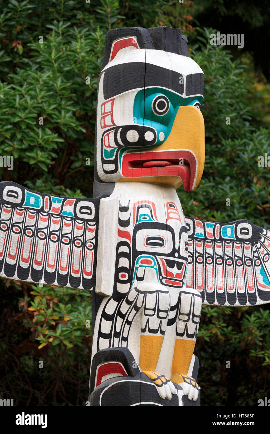 Totempfahl, Stanley Park, Vancouver, Britisch-Kolumbien, Kanada, Nordamerika Stockfoto
