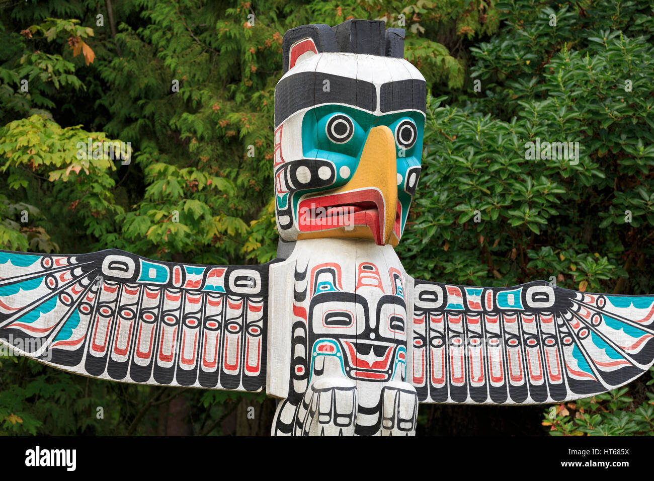 Totempfahl, Stanley Park, Vancouver, Britisch-Kolumbien, Kanada, Nordamerika Stockfoto