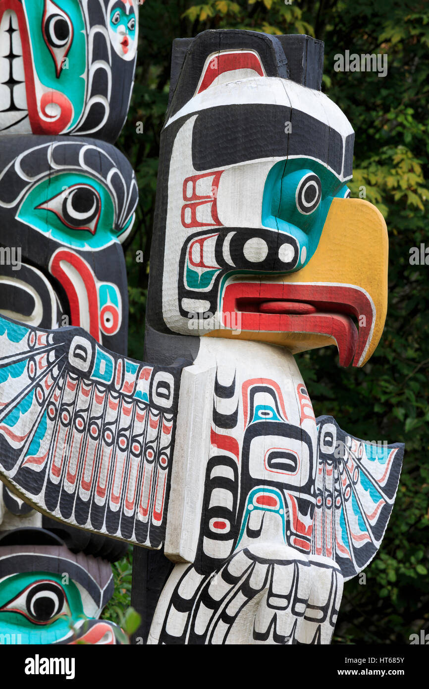 Totempfahl, Stanley Park, Vancouver, Britisch-Kolumbien, Kanada, Nordamerika Stockfoto