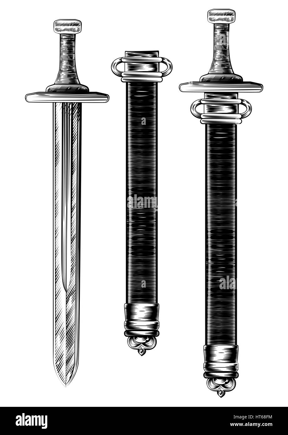 Schwert und Scheide in einem Vintage gravierte Holzschnitt, Radierung Stil Stockfoto