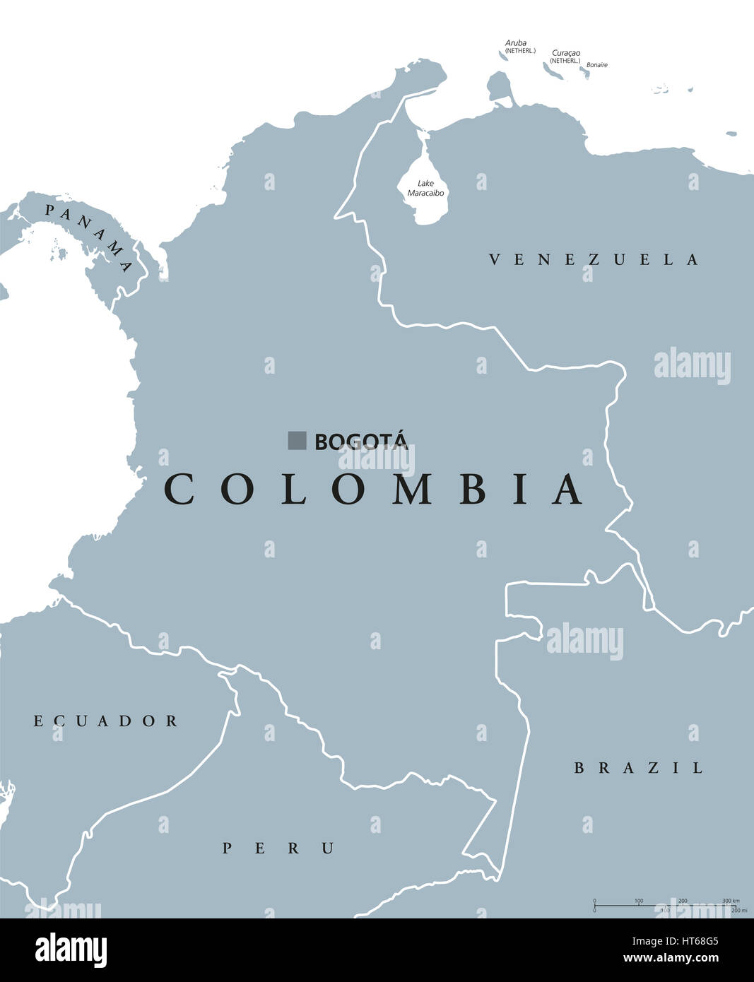 Kolumbien politische Karte mit Hauptstadt Bogota, nationale Grenzen und Nachbarn. Republik und transkontinentales Land in Mittel- und Südamerika. Stockfoto