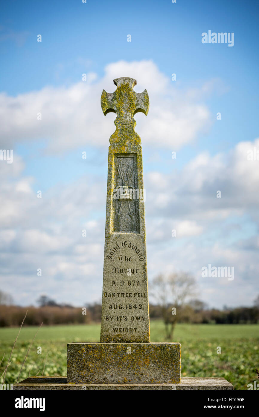 St. Edmund Denkmal für König Edmund, der an diesem Ort in Hoxne, Suffolk, Großbritannien, zum Märtyrer erklärt wurde. Stockfoto