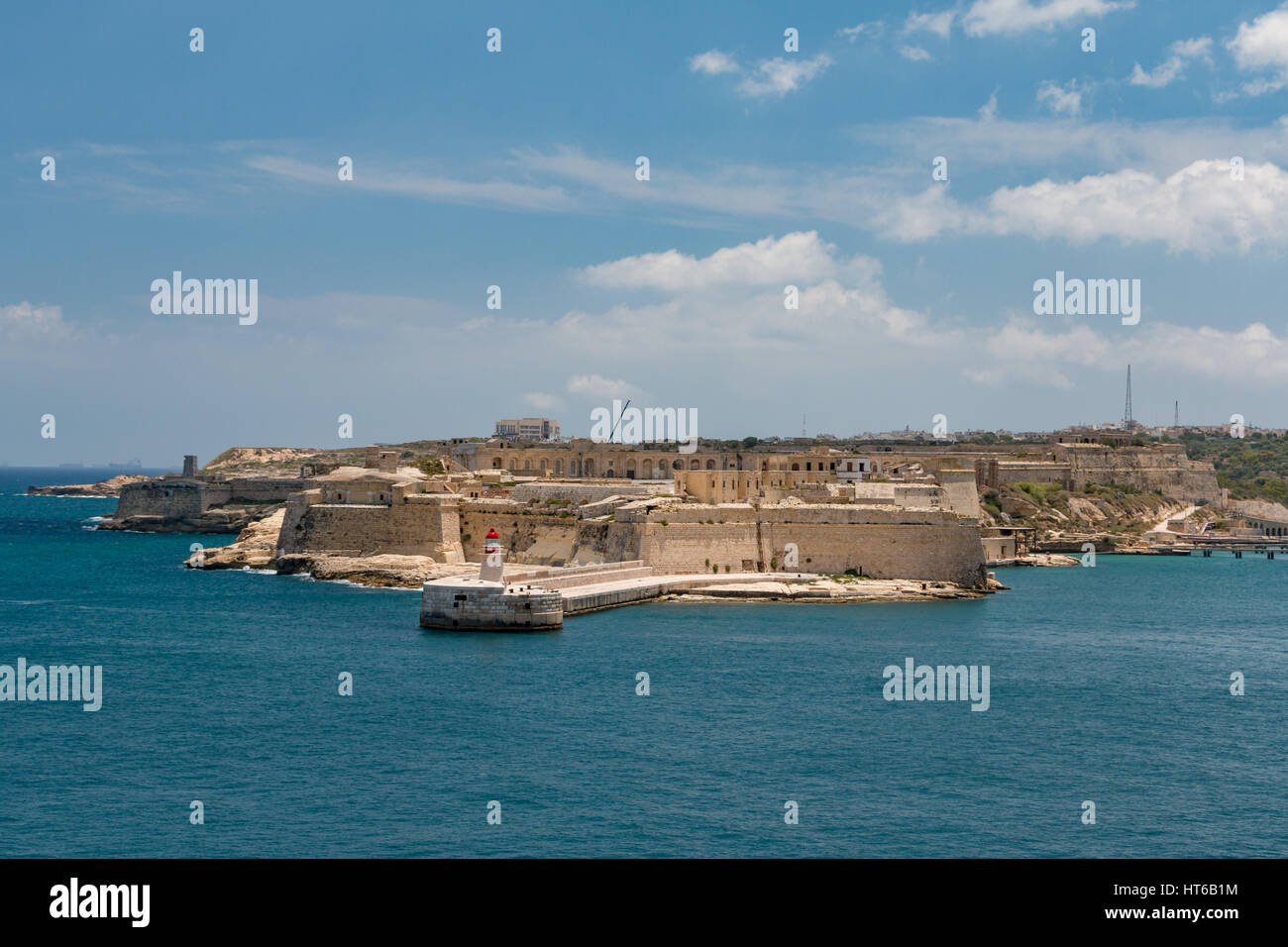 Forti Rikażoli über den Grand Harbour auf Malta Stockfoto