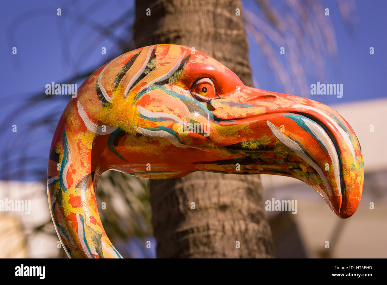 MIAMI BEACH, FLORIDA, USA - malte Flamingo Skulptur, South Beach. Stockfoto