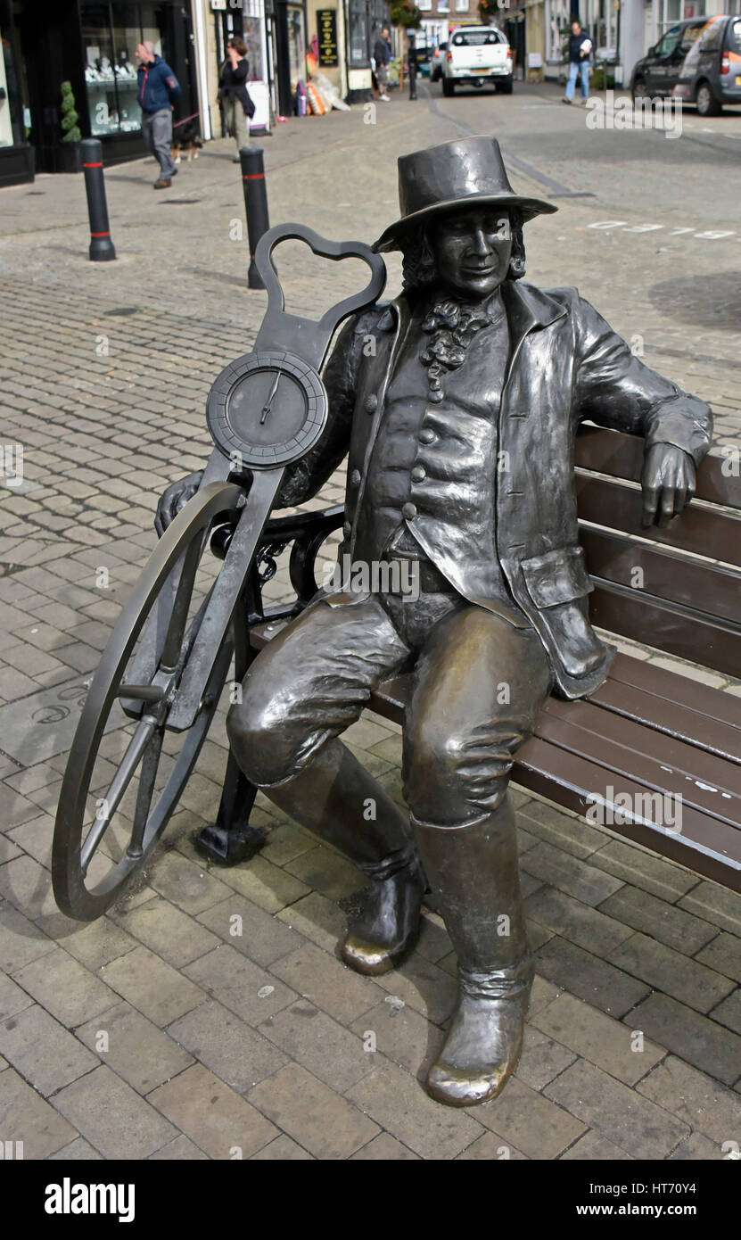 Statue von John "Blind Jack" Metcalf. Marktplatz, Knaresborough, North Yorkshire, England, Vereinigtes Königreich, Europa. Stockfoto