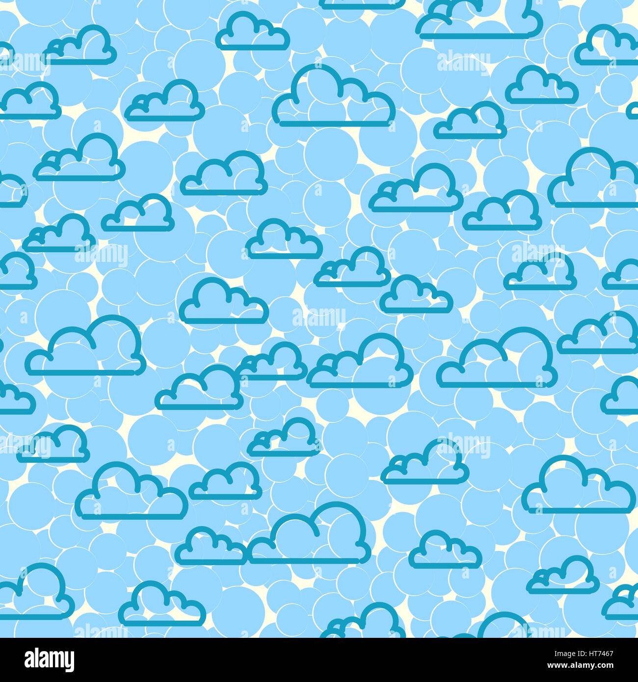 Wolke Himmel Musterdesign. Cartoon-Wetter-Hintergrund. Blaue Wolken Meteo Backdrop Vorlage. Stock Vektor