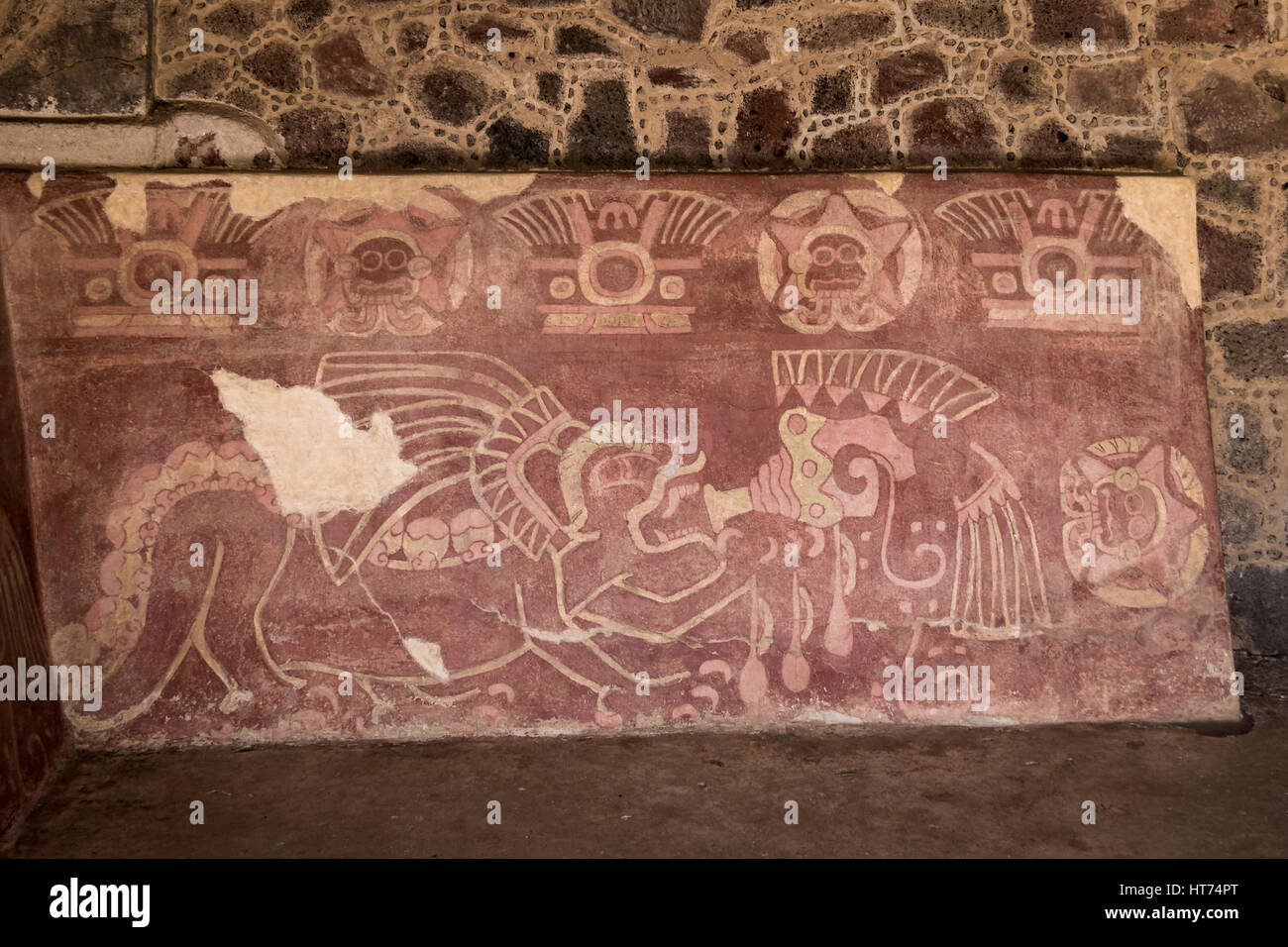 Die roten Jaguar Wandmalerei bei Teotihuacan Ruinen - Mexiko-Stadt, Mexiko Stockfoto