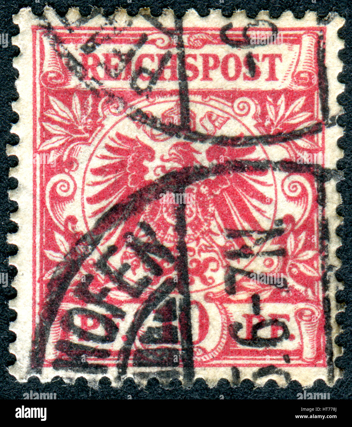 Deutschland - ca. 1889: Eine Briefmarke gedruckt in Deutschland (Deutsches Reich), zeigt ein Imperial eagle in einem Kreis, ca. 1889 Stockfoto