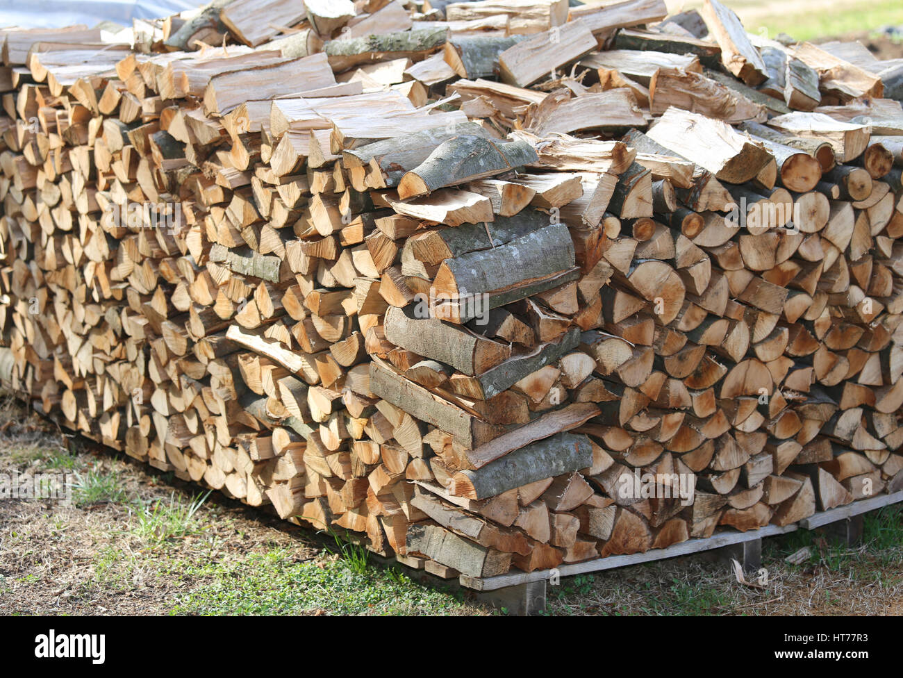 gro&szlig;en Holzschuppen mit vielen St&uuml;cken Holz bereit, verbrannt werden