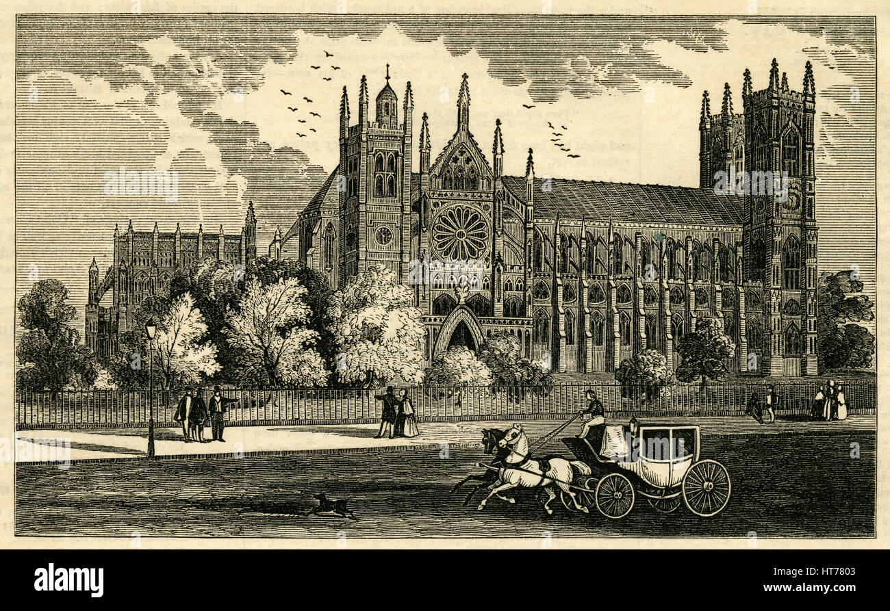 Antiken 1854 Gravur, "Ansicht von Westminster Abbey in London." QUELLE: ORIGINAL GRAVUR. Stockfoto