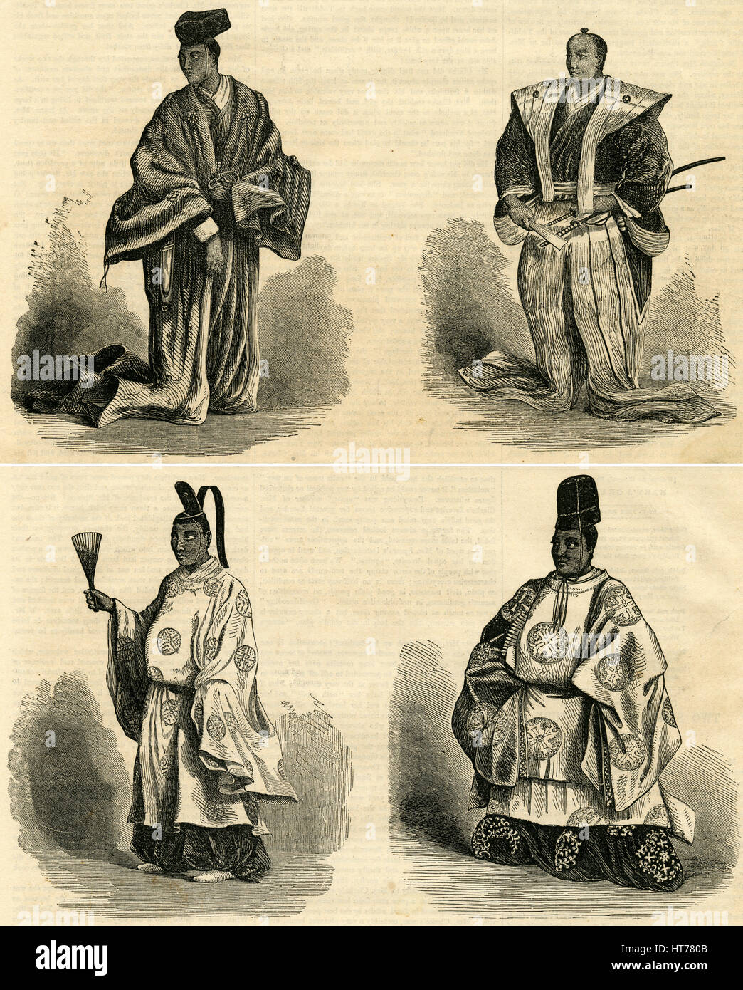 Antiken 1854 Gravur, "Court Kleider von Japan." QUELLE: ORIGINAL GRAVUR. Stockfoto
