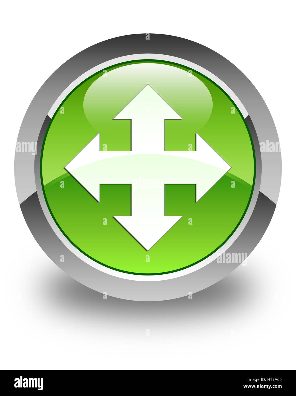 Symbol "verschieben" auf glänzend grünen runden Knopf abstrakte Abbildung isoliert Stockfoto