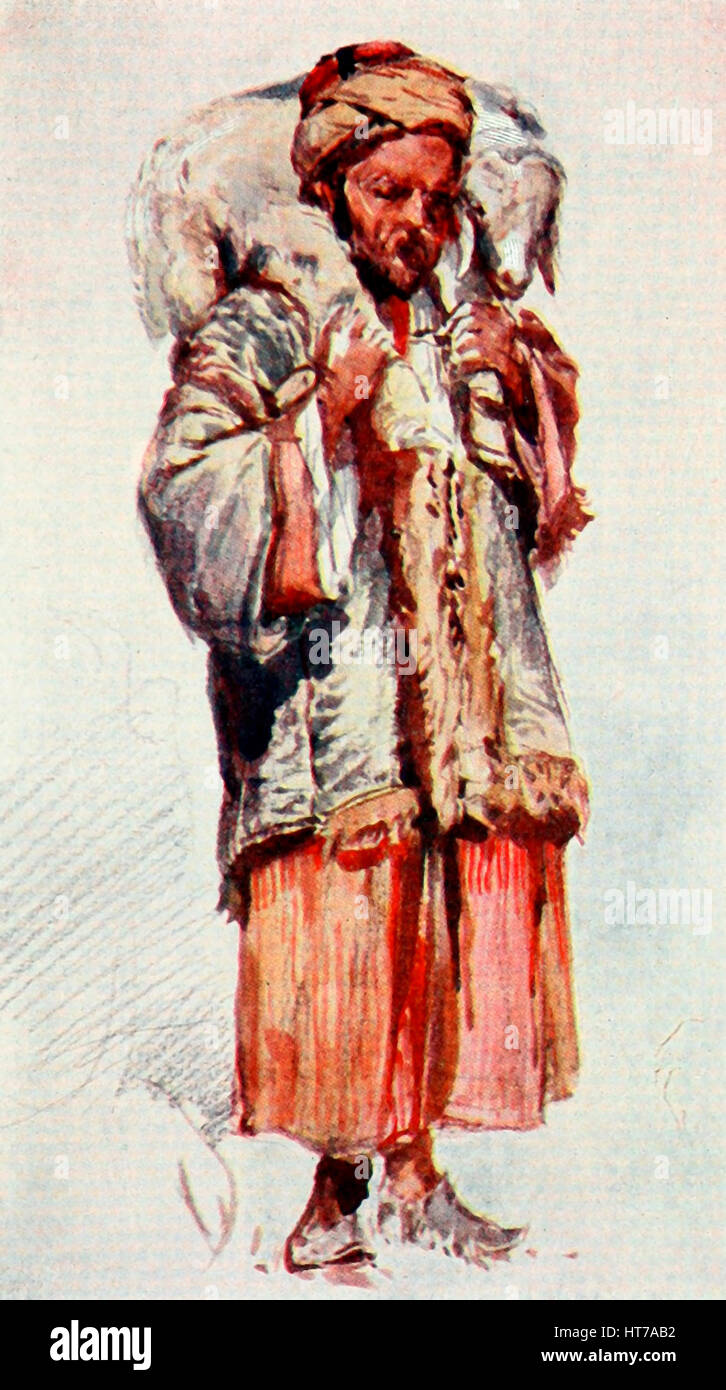 Syrischen Hirten (Abu Mustapha) tragen ein Lamm auf seinen Schultern, um 1900 Stockfoto
