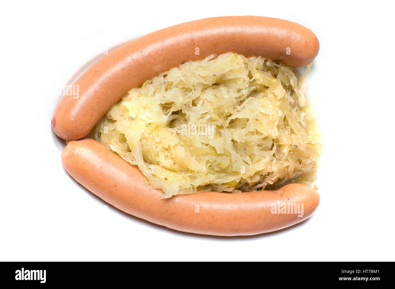 Italien, Trentino Alto Adige, Trento, Würstchen auf Sauerkraut Stockfoto