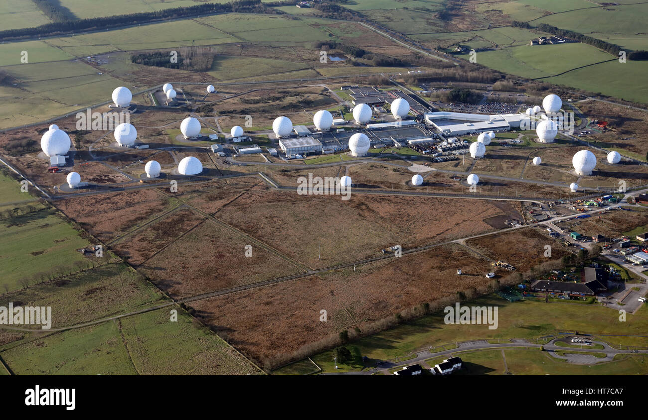 Luftbild von der USAF Basis Menwith Hill, UK Stockfoto