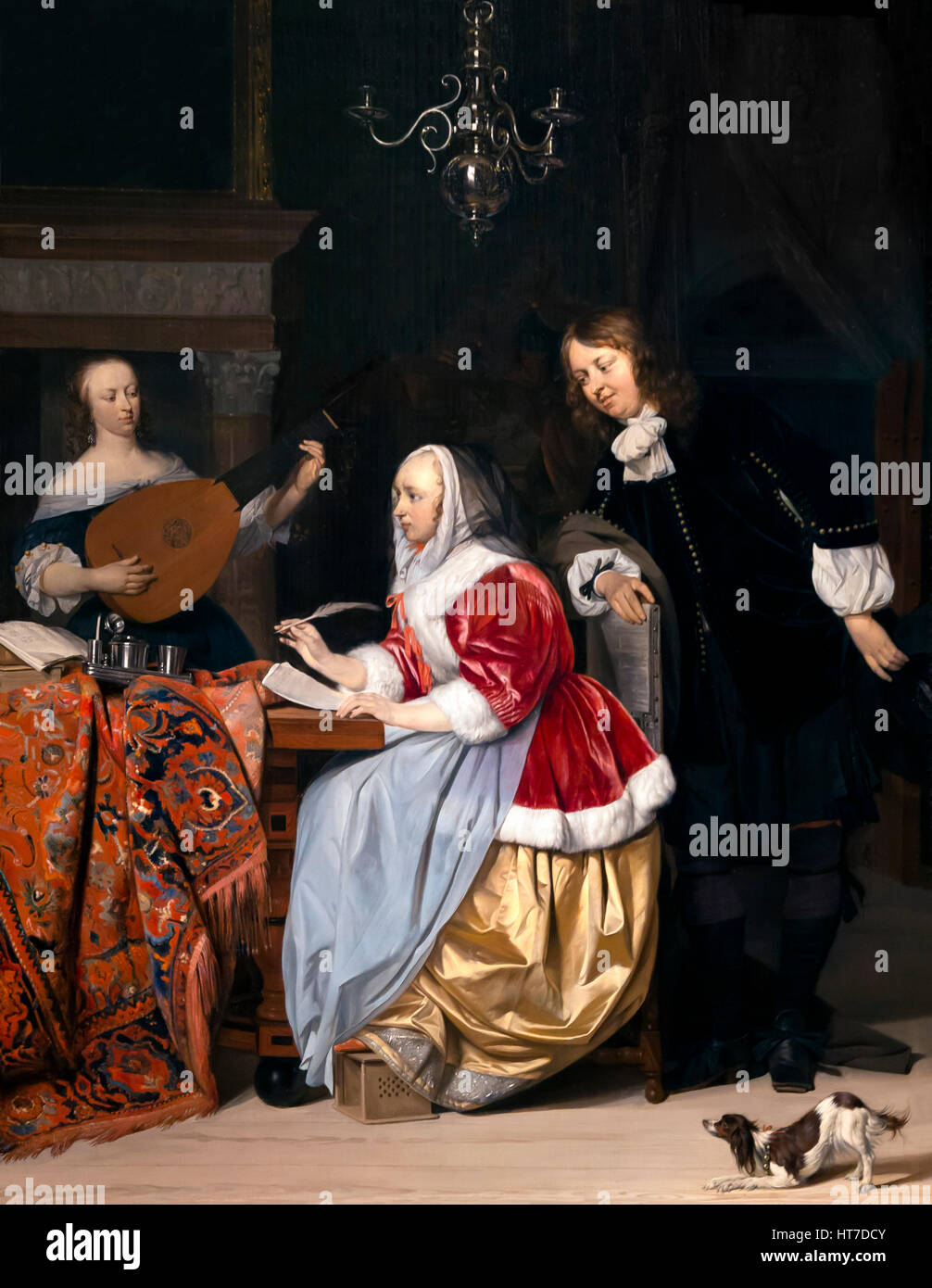 Junge Frau komponieren ein Stück Musik, von Gabriel Metsu, ca. 1661, Royal-Kunstgalerie, Museum Mauritshuis, den Haag, Niederlande, Europa Stockfoto