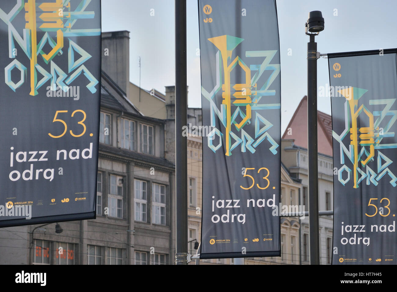 53 Ausgabe Jazz nad Odrą Festival. Flags, die das Festival (Wroclaw/Breslau, Polen) zu fördern. © Pawel M. Mikucki Stockfoto