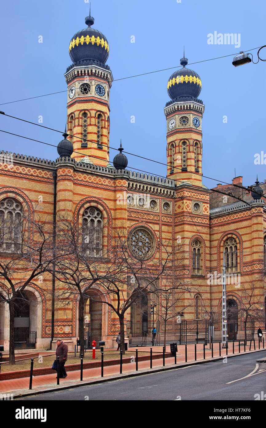 Die große Synagoge ("Dohany Straße Synagoge"), die größte in Europa und die zweitgrößte in der Welt. Budapest, Ungarn. Stockfoto