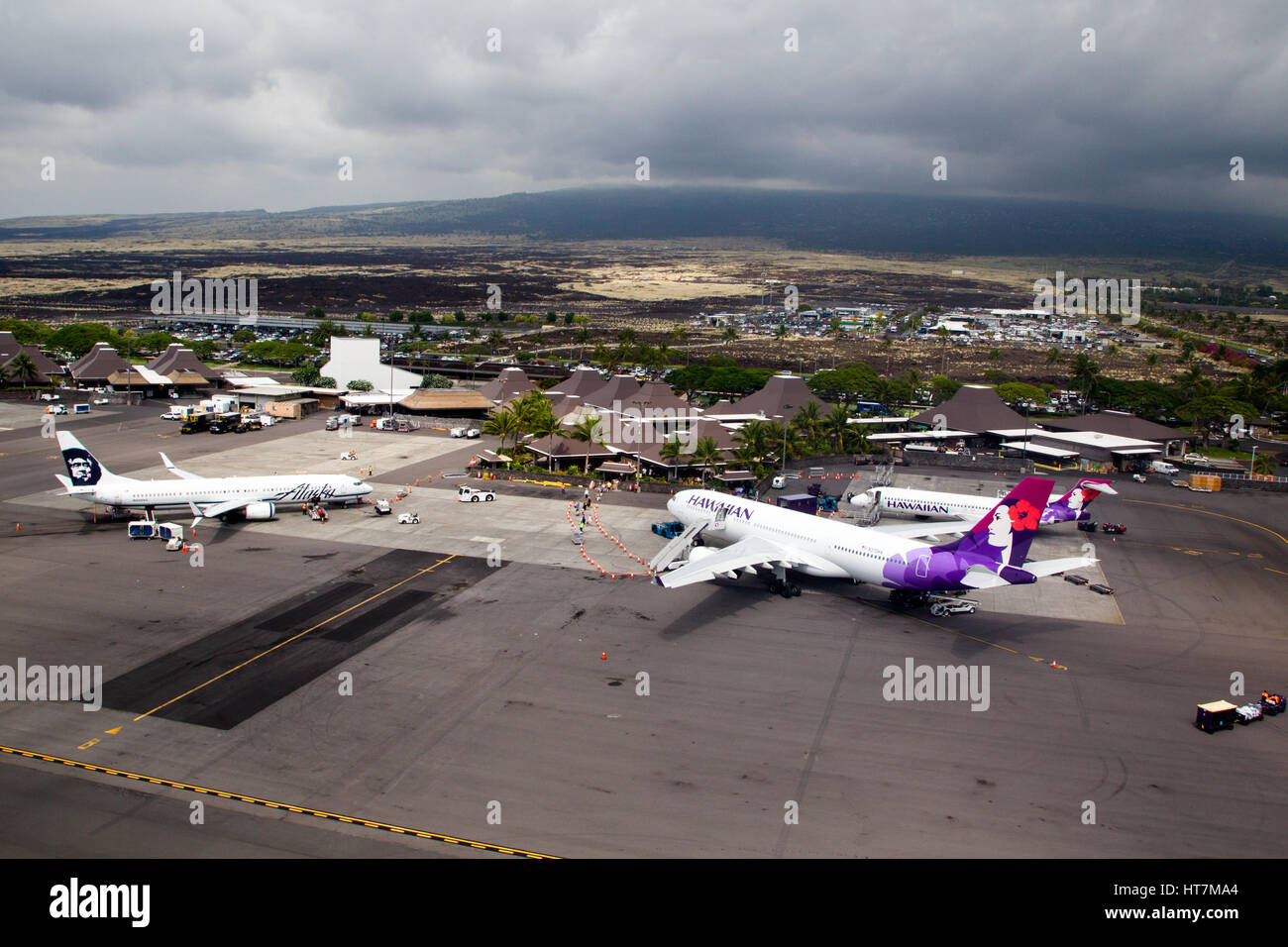 Luftaufnahme des Flughafen Kona, Big Island, Hawaii, USA. Stockfoto