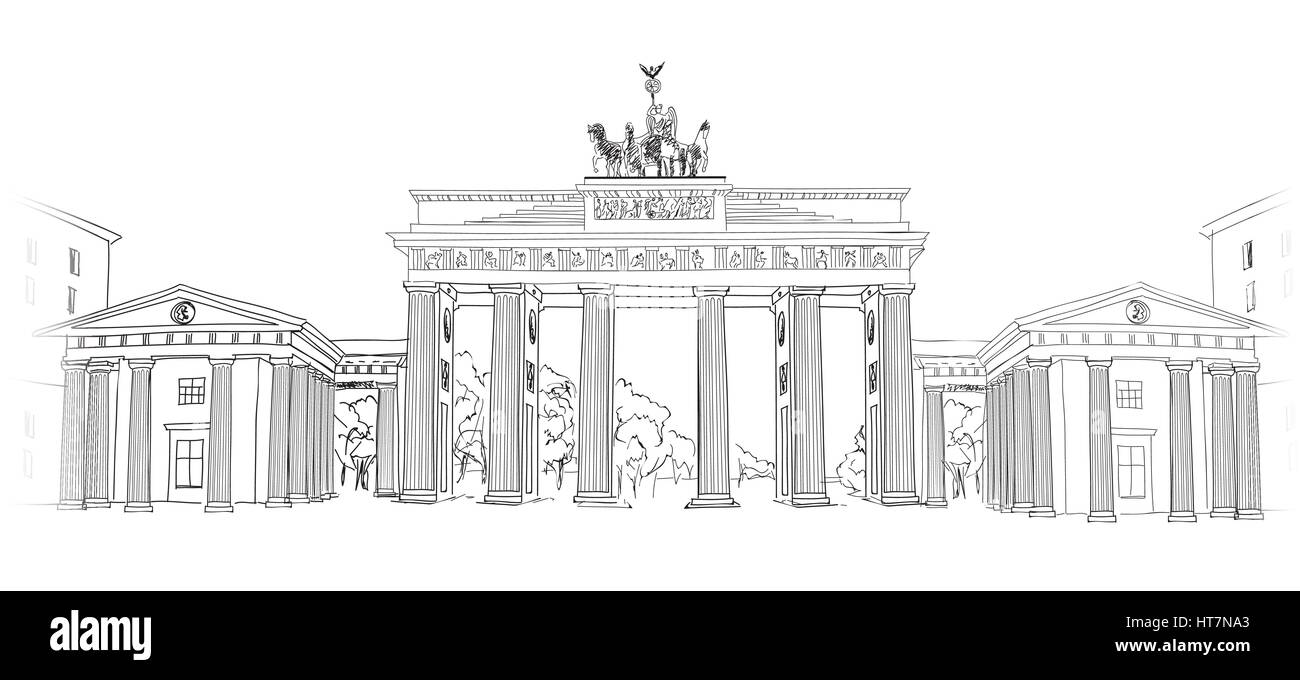 Reisen Deutschland Stadtlandschaft Berlin das Brandenburger Tor in Berlin Skyline Vector Illustration. Brandenburger Tor in Berlin, Deutschland Stock Vektor