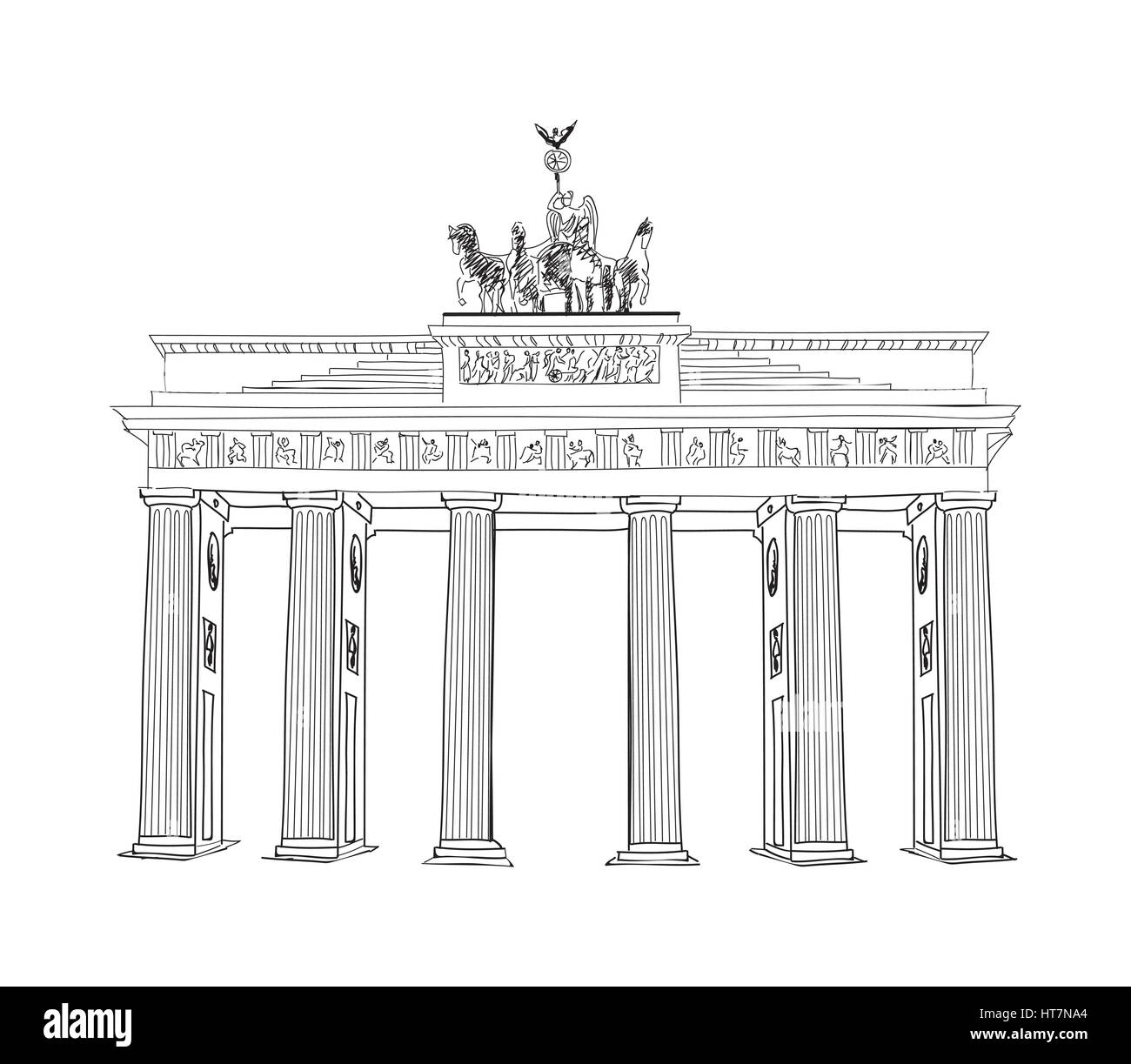 Reisen Deutschland Stadtlandschaft Berlin das Brandenburger Tor in Berlin Skyline Vector Illustration. Brandenburger Tor in Berlin, Deutschland Stock Vektor