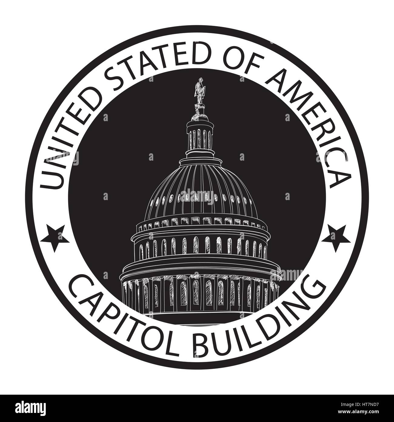 Washington Dc Capitol Landschaft, usa. Bleistift Zeichnung. Capitol Building Hand gezeichnet Vector Illustration. United States Capitol grunge Stempel (Capi Stock Vektor